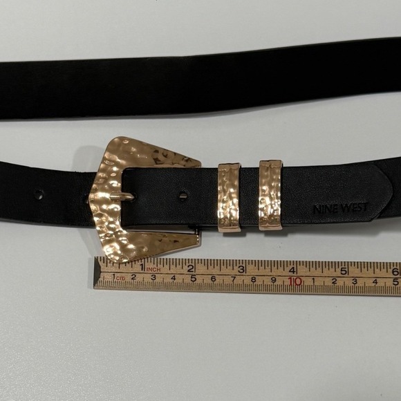 Nine West Womens Black Belt Rose Gold Hammered Buckle Size Large H43 - Picture 6 of 7